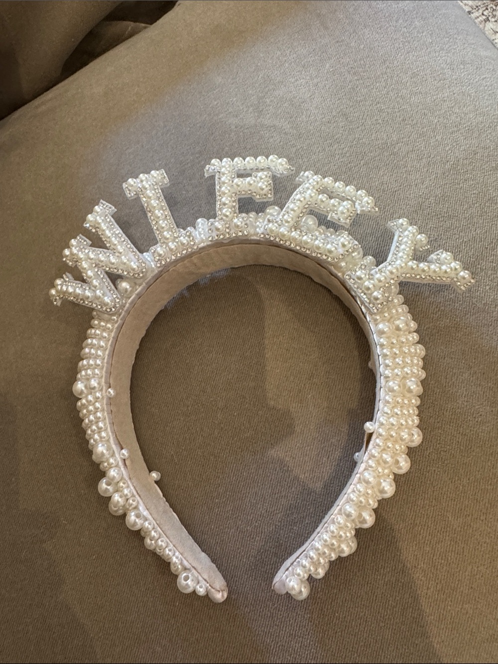 Wifey bride bridal headband pearls rhinestones bridesmaid